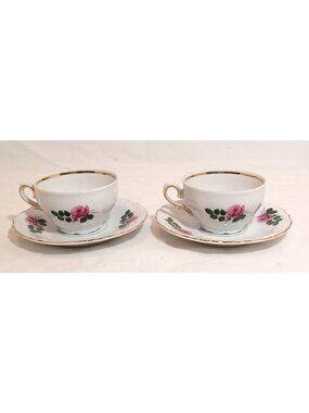 VTG Winterling Roslau Pink Roses Demitasse Tea Cups Saucers Set Bavaria Germany